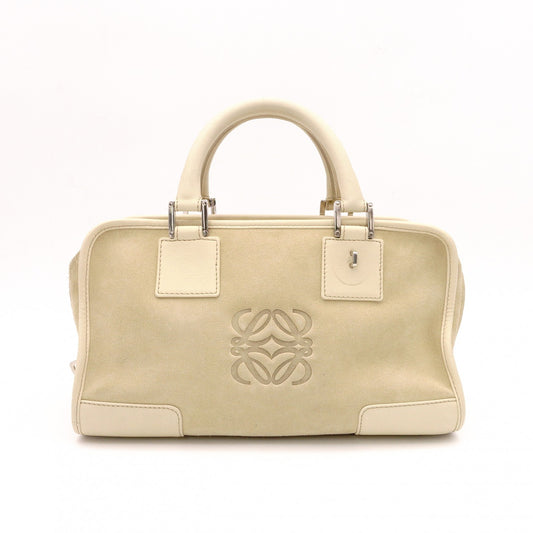 LOEWE Amazonas 28 Handbag, Suede/Leather, Beige Tones, Logo, Suede, Silver Hardware