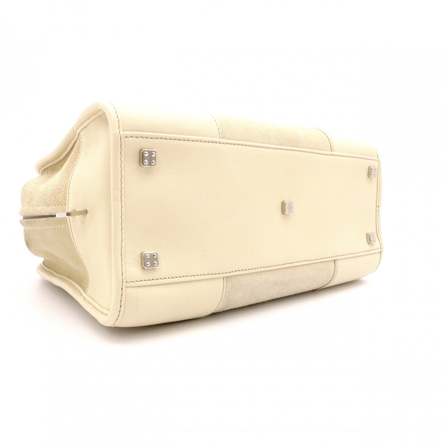 LOEWE Amazonas 28 Handbag, Suede/Leather, Beige Tones, Logo, Suede, Silver Hardware