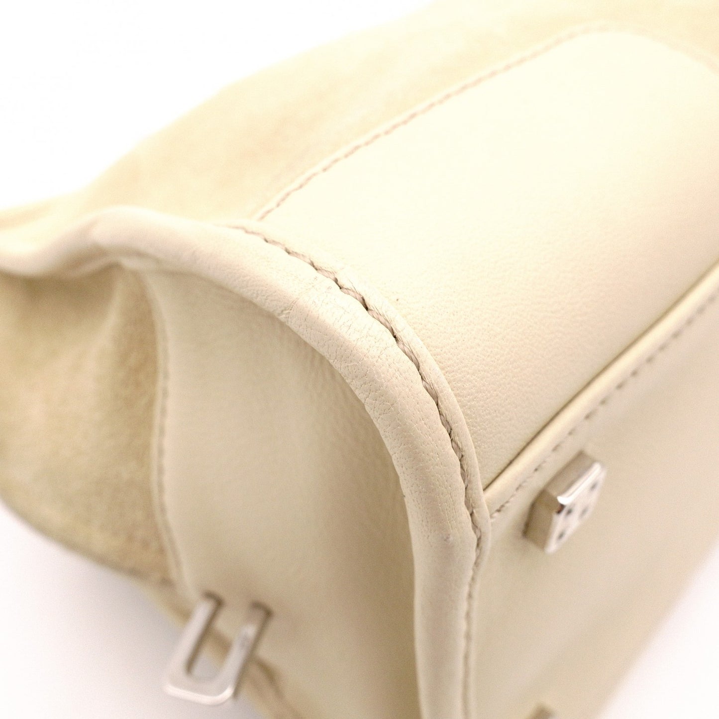 LOEWE Amazonas 28 Handbag, Suede/Leather, Beige Tones, Logo, Suede, Silver Hardware