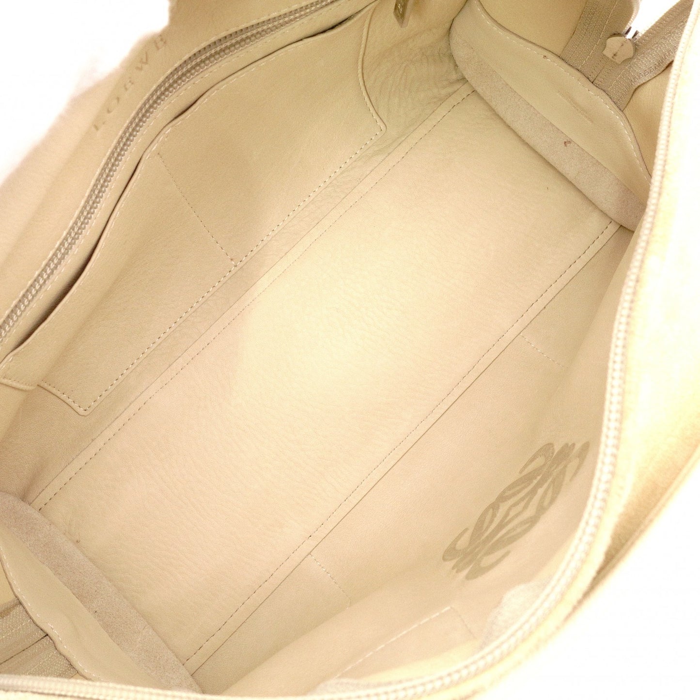 LOEWE Amazonas 28 Handbag, Suede/Leather, Beige Tones, Logo, Suede, Silver Hardware