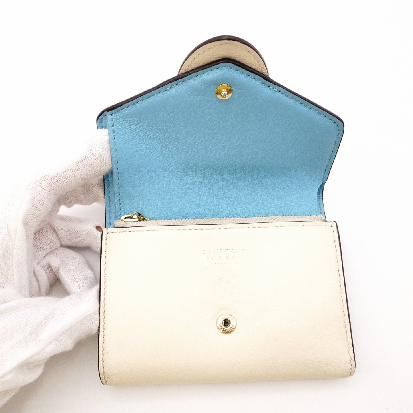 LOUIS VUITTON Pont Neuf Tri-fold Wallet, Leather, Blue and White, LV Logo