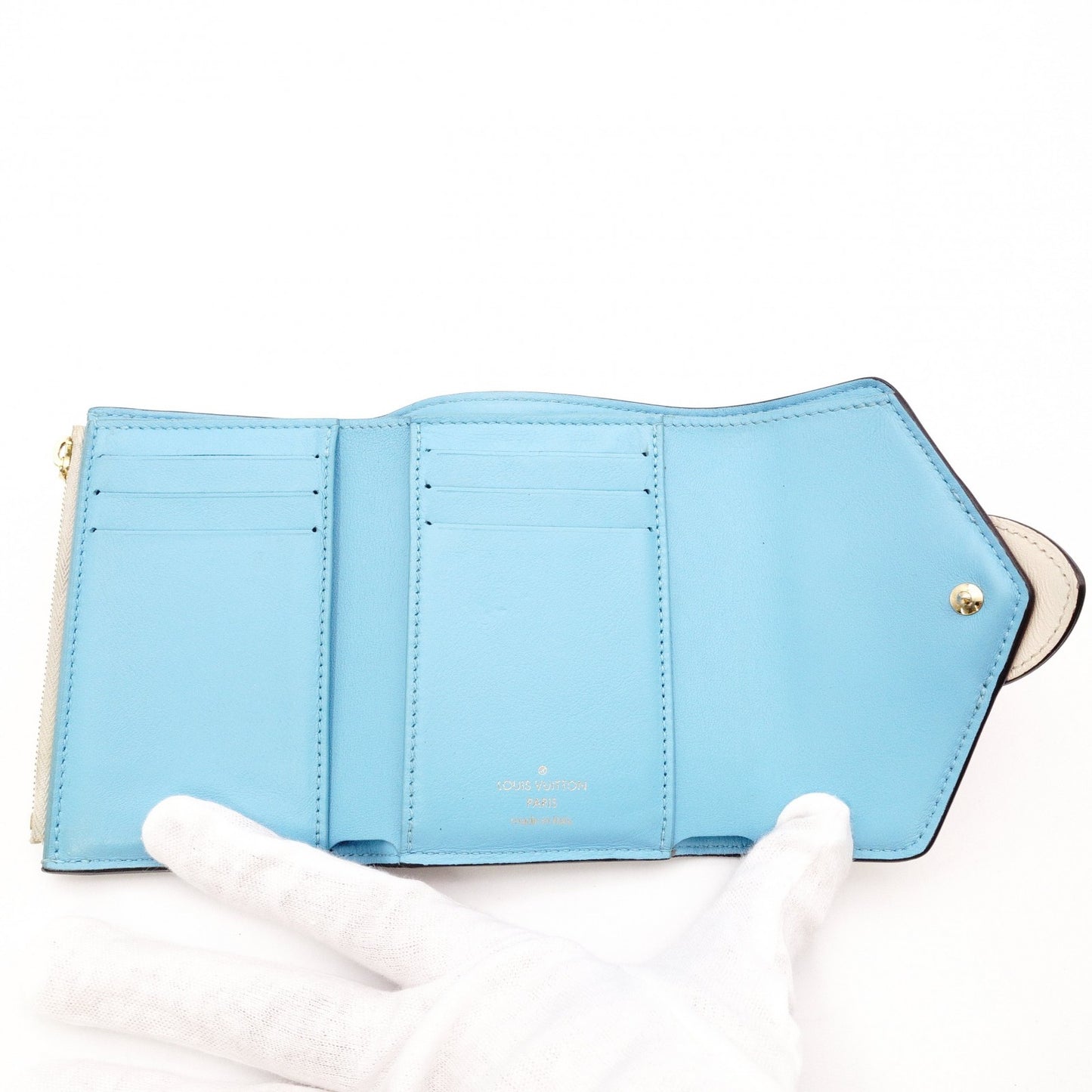 LOUIS VUITTON Pont Neuf Tri-fold Wallet, Leather, Blue and White, LV Logo