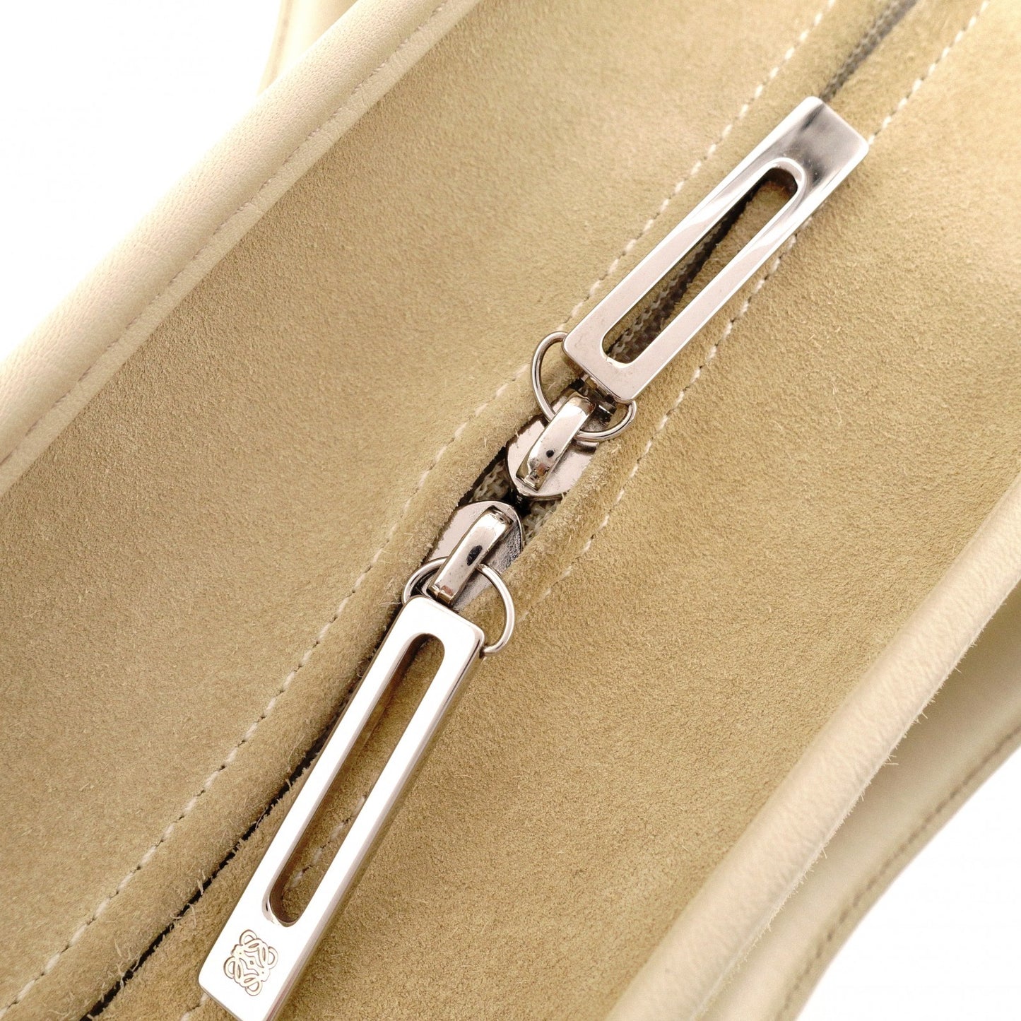 LOEWE Amazonas 28 Handbag, Suede/Leather, Beige Tones, Logo, Suede, Silver Hardware