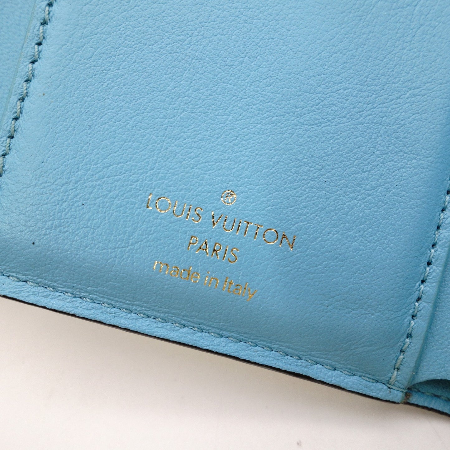 LOUIS VUITTON Pont Neuf Tri-fold Wallet, Leather, Blue and White, LV Logo