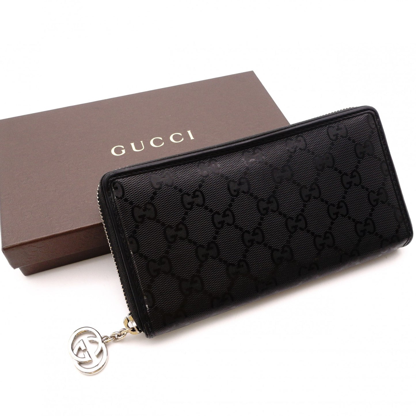 GUCCI Imprime Long Wallet, Leather, Black, Men's, Comes with Box, Logo, Silver Hardware