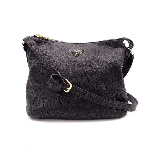 PRADA Vittello Dino Leather Shoulder Bag, Black Leather, Crossbody, Gold Hardware