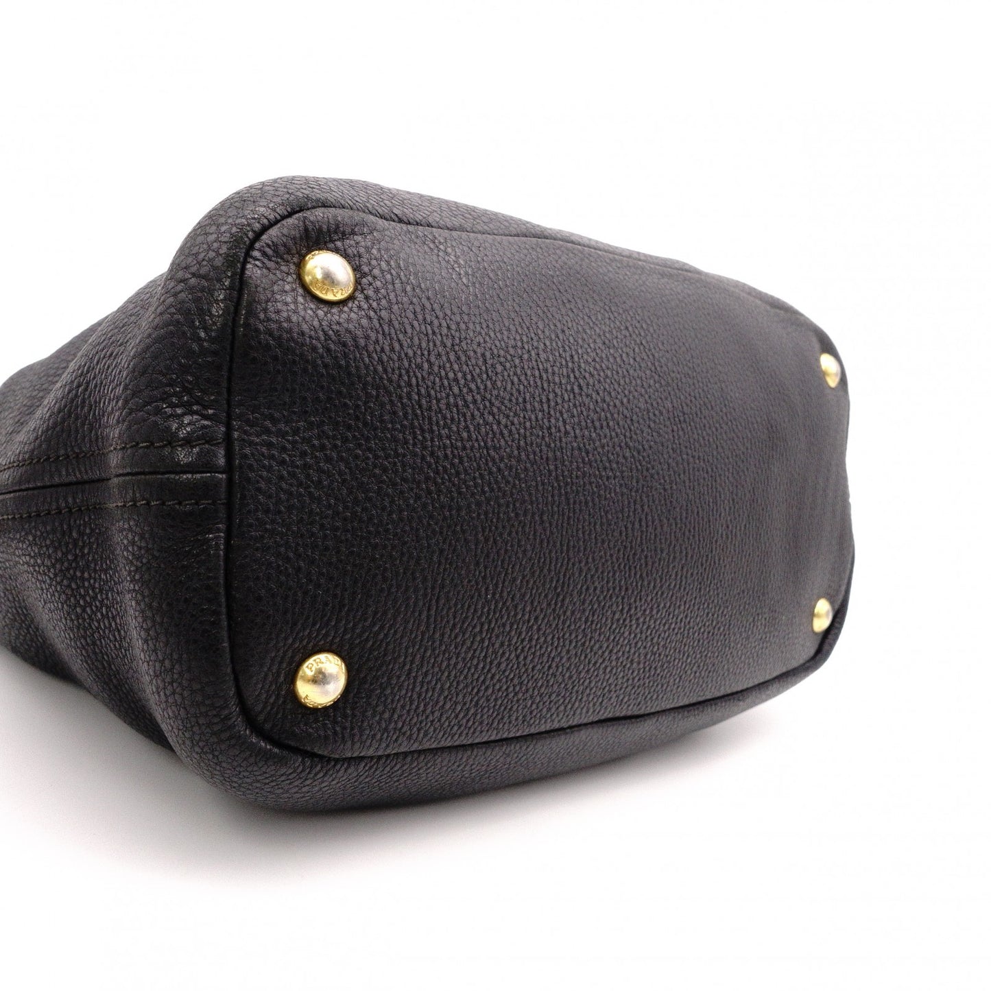 PRADA Vittello Dino Leather Shoulder Bag, Black Leather, Crossbody, Gold Hardware