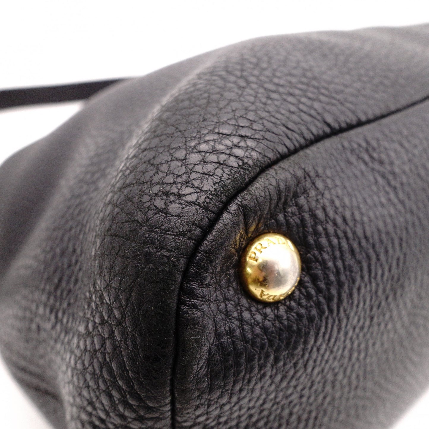 PRADA Vittello Dino Leather Shoulder Bag, Black Leather, Crossbody, Gold Hardware