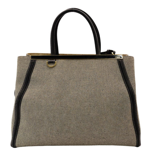 FENDI Toujours Handbag Black × Beige Canvas Leather 2-Way Tote Bag R801481