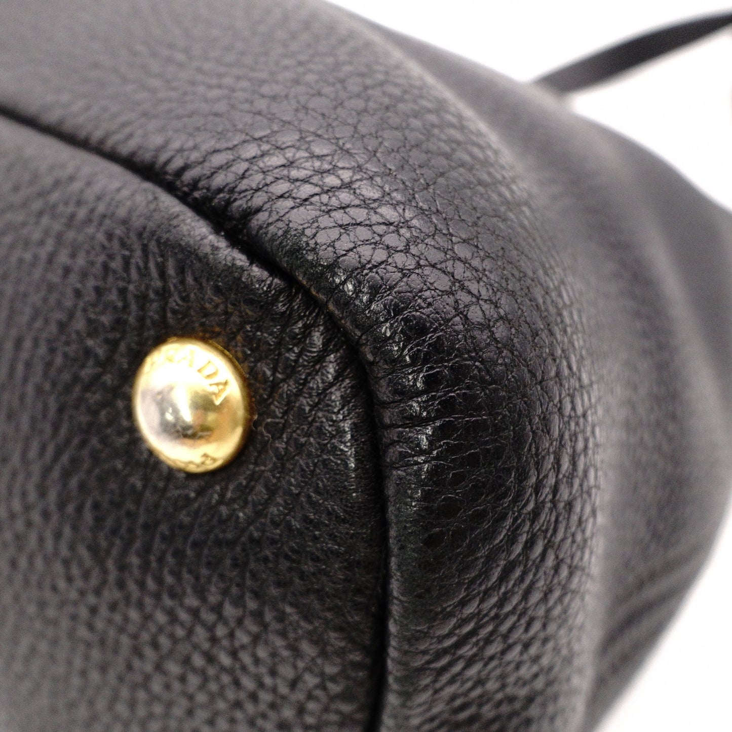PRADA Vittello Dino Leather Shoulder Bag, Black Leather, Crossbody, Gold Hardware