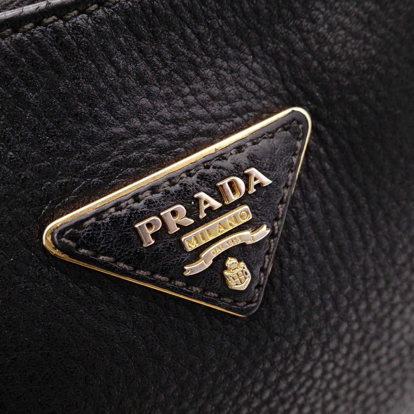 PRADA Vittello Dino Leather Shoulder Bag, Black Leather, Crossbody, Gold Hardware