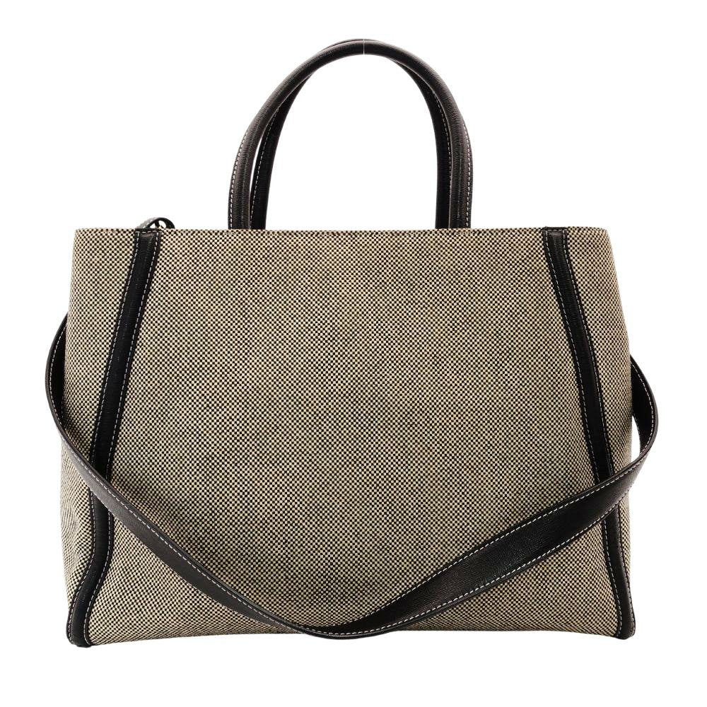 FENDI Toujours Handbag Black × Beige Canvas Leather 2-Way Tote Bag R801481