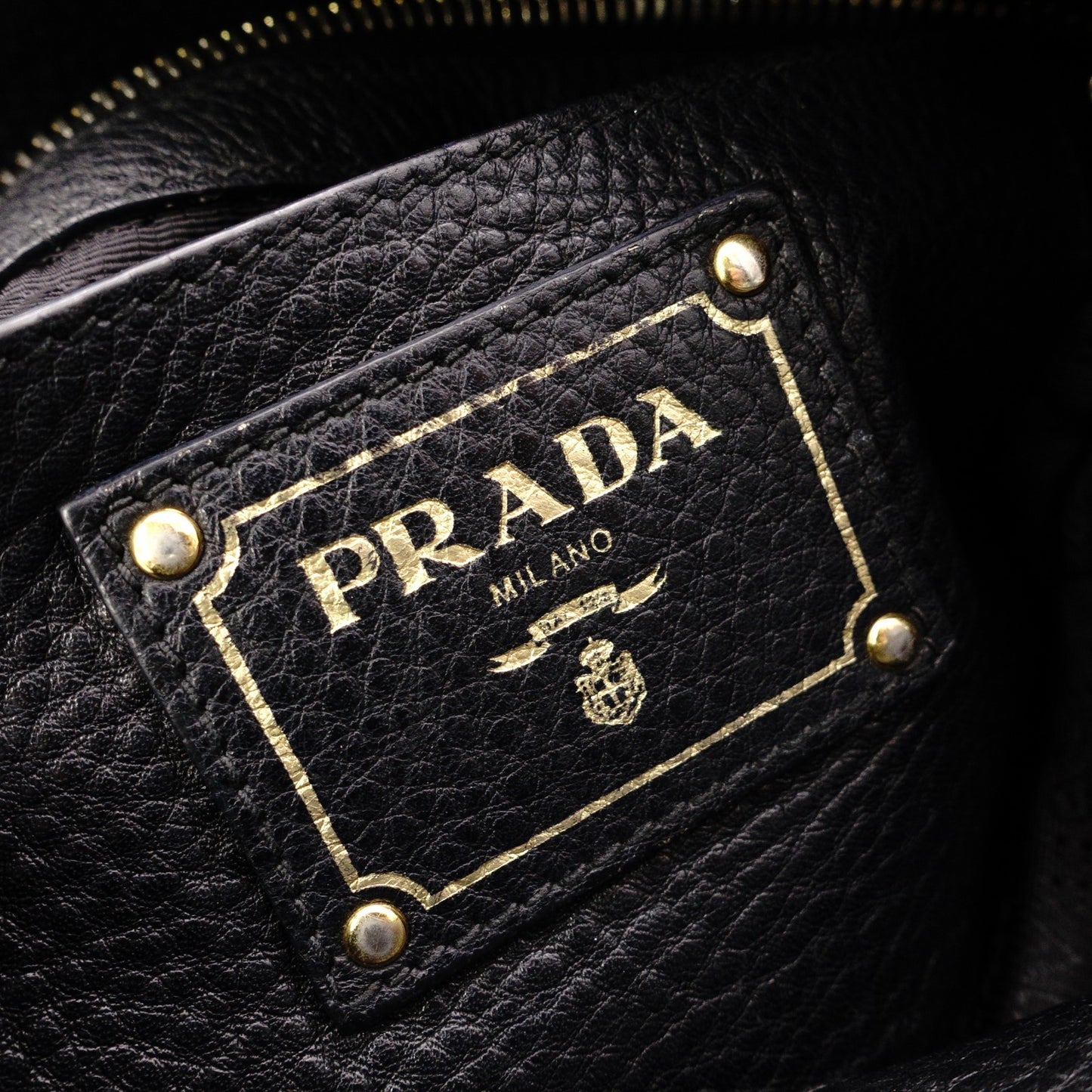 PRADA Vittello Dino Leather Shoulder Bag, Black Leather, Crossbody, Gold Hardware