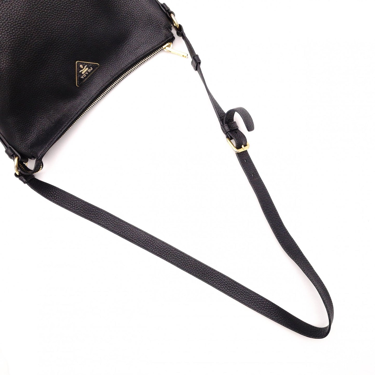 PRADA Vittello Dino Leather Shoulder Bag, Black Leather, Crossbody, Gold Hardware