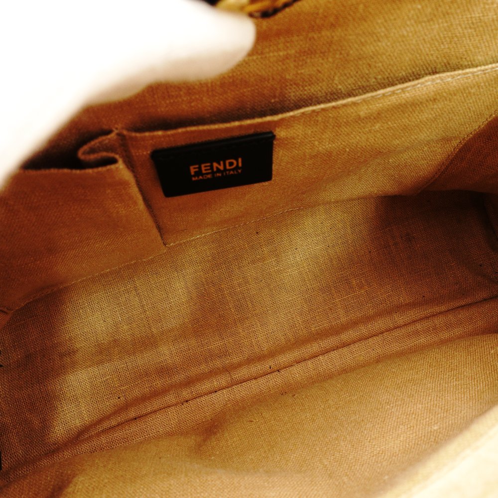 FENDI Toujours Handbag Black × Beige Canvas Leather 2-Way Tote Bag R801481