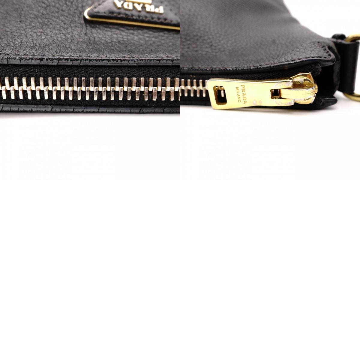 PRADA Vittello Dino Leather Shoulder Bag, Black Leather, Crossbody, Gold Hardware