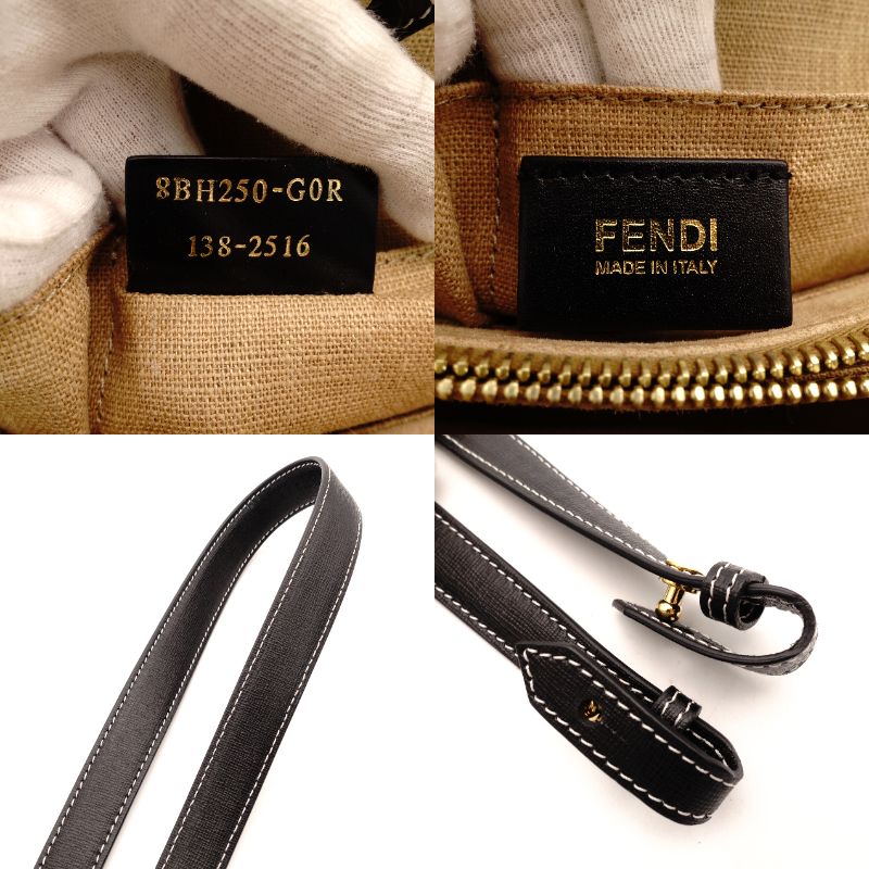 FENDI Toujours Handbag Black × Beige Canvas Leather 2-Way Tote Bag R801481