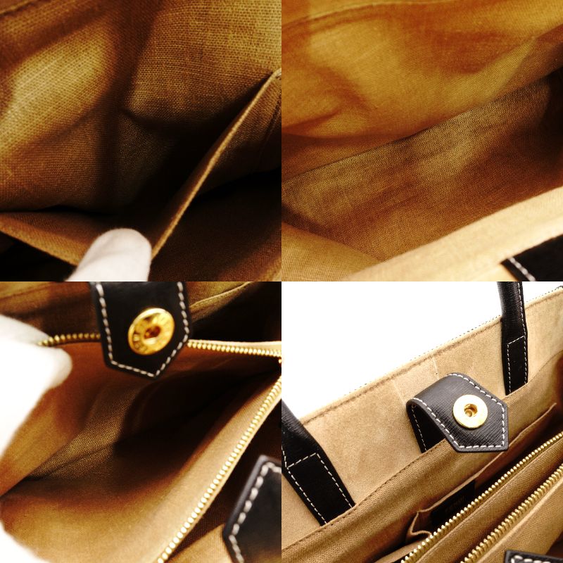 FENDI Toujours Handbag Black × Beige Canvas Leather 2-Way Tote Bag R801481