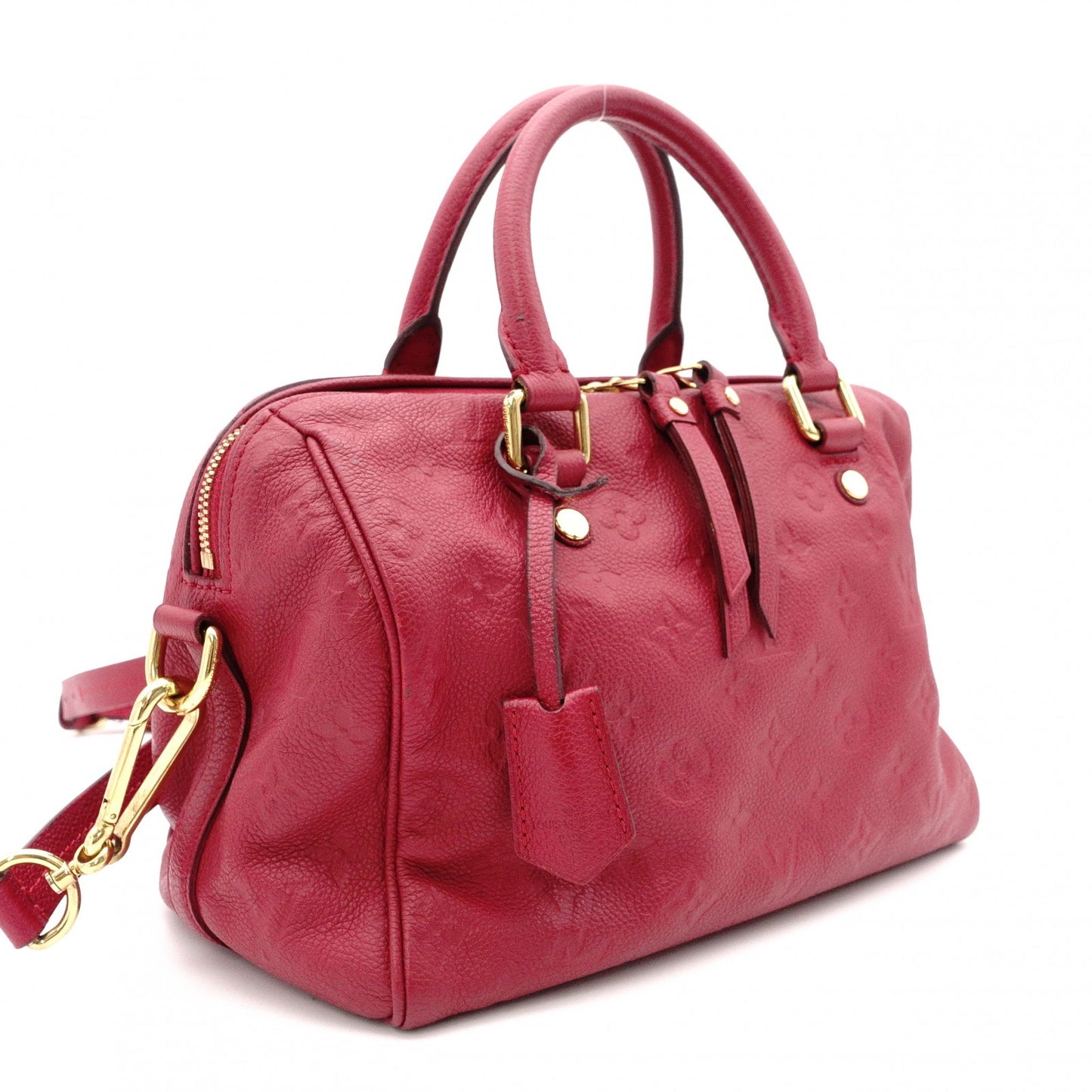 LOUIS VUITTON Speedy 25 Bandoulière Monogram Implant Handbag, Leather, Red, 2-Way