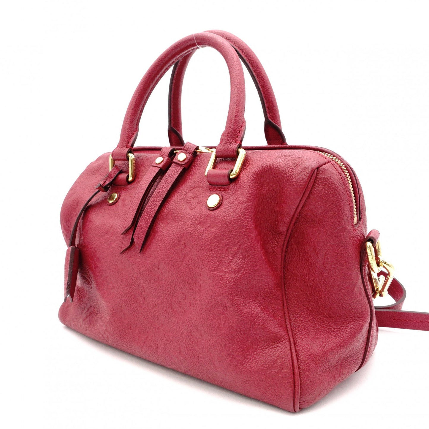 LOUIS VUITTON Speedy 25 Bandoulière Monogram Implant Handbag, Leather, Red, 2-Way