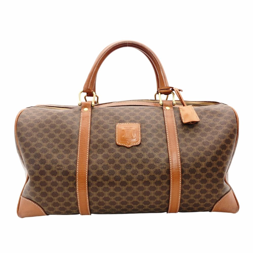 Celine Macadam Boston Bag Brown PVC Leather Handbag Vintage 7-11-308