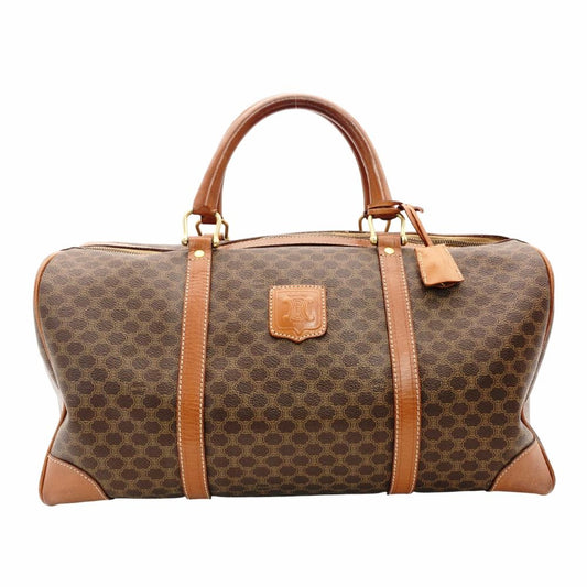 Celine Macadam Boston Bag Brown PVC Leather Handbag Vintage 7-11-308