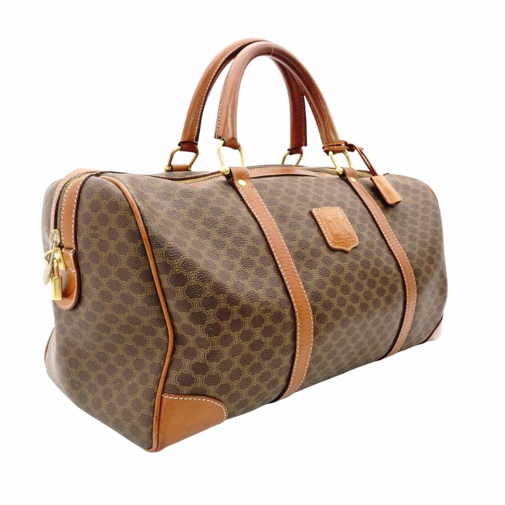 Celine Macadam Boston Bag Brown PVC Leather Handbag Vintage 7-11-308