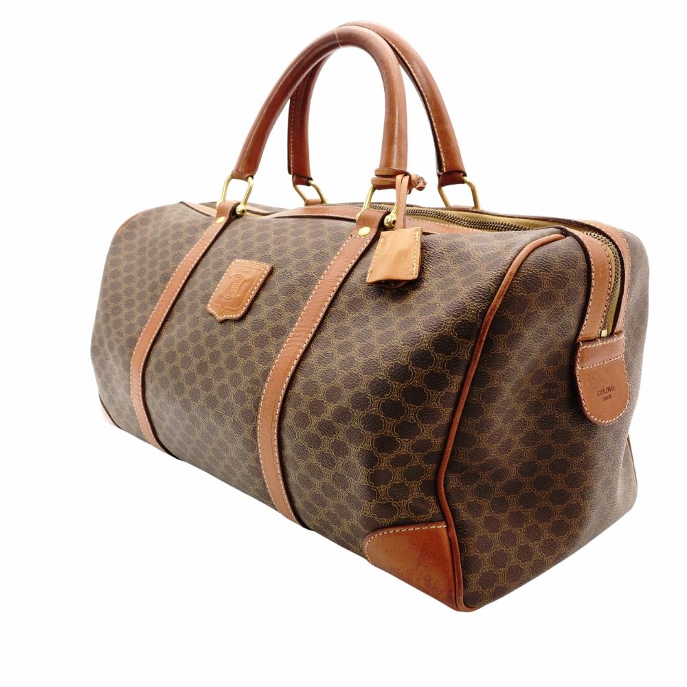 Celine Macadam Boston Bag Brown PVC Leather Handbag Vintage 7-11-308