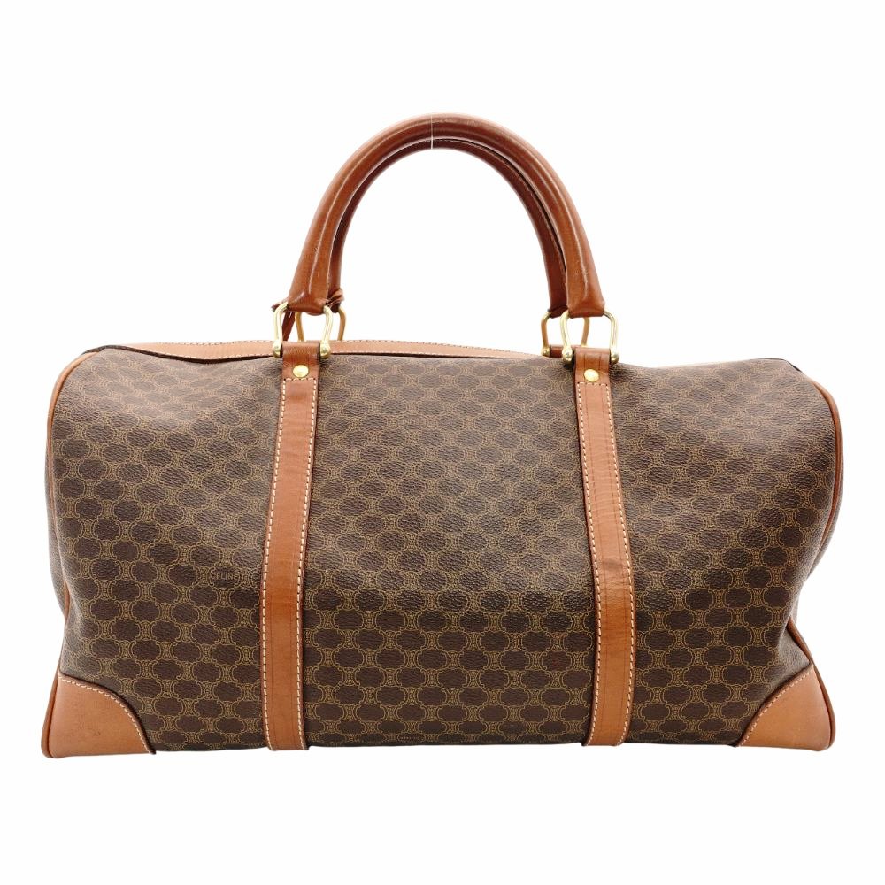 Celine Macadam Boston Bag Brown PVC Leather Handbag Vintage 7-11-308