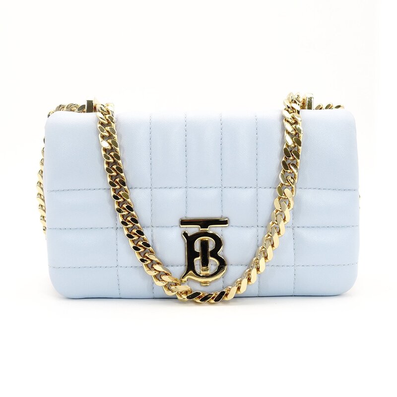 Burberry Chain Shoulder Bag Leather Light Blue TB Logo Crossbody 7-9-442