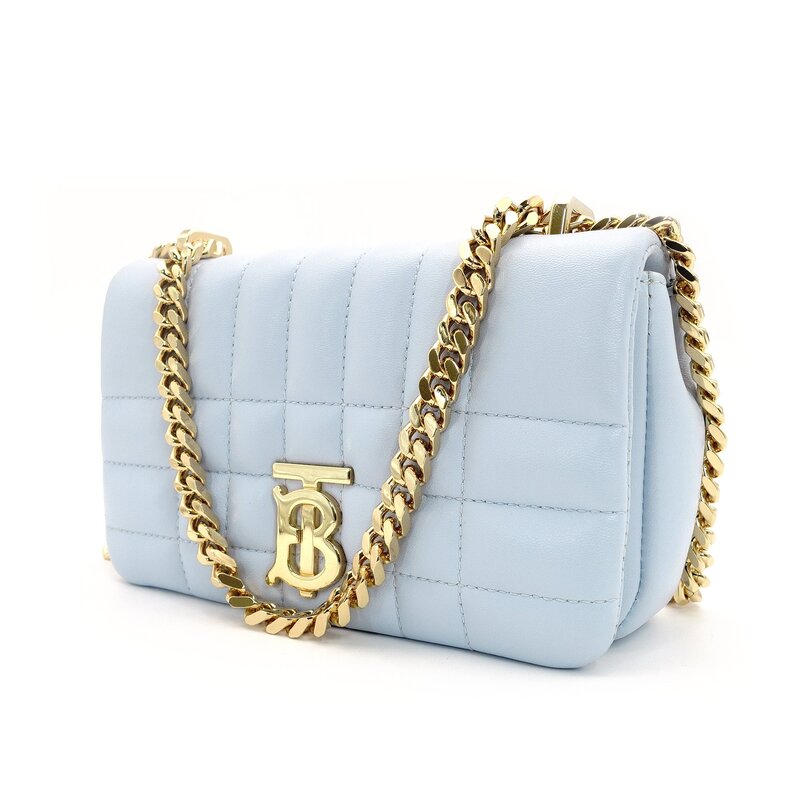 Burberry Chain Shoulder Bag Leather Light Blue TB Logo Crossbody 7-9-442