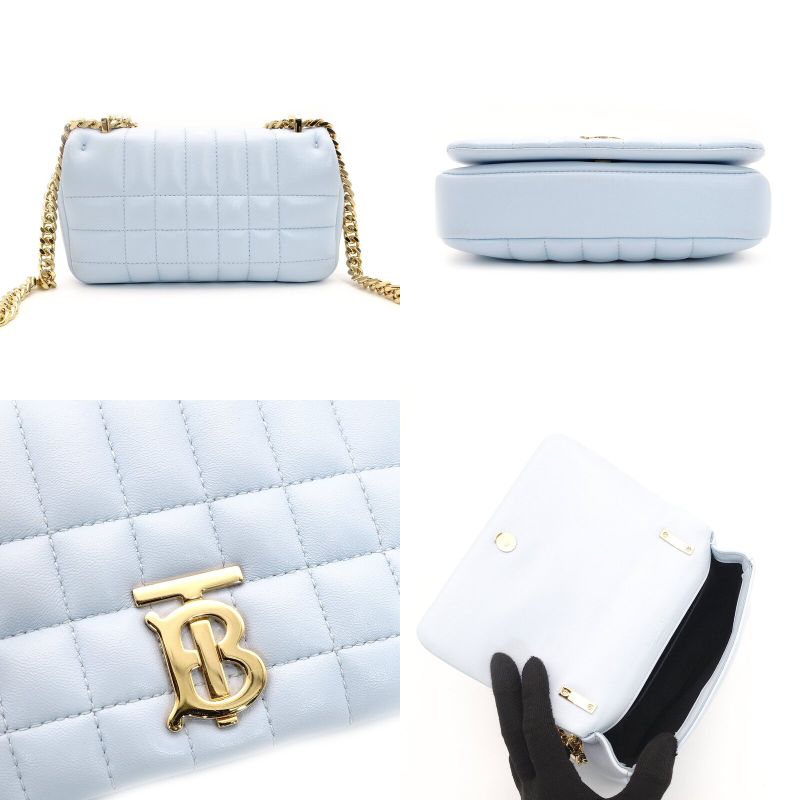 Burberry Chain Shoulder Bag Leather Light Blue TB Logo Crossbody 7-9-442