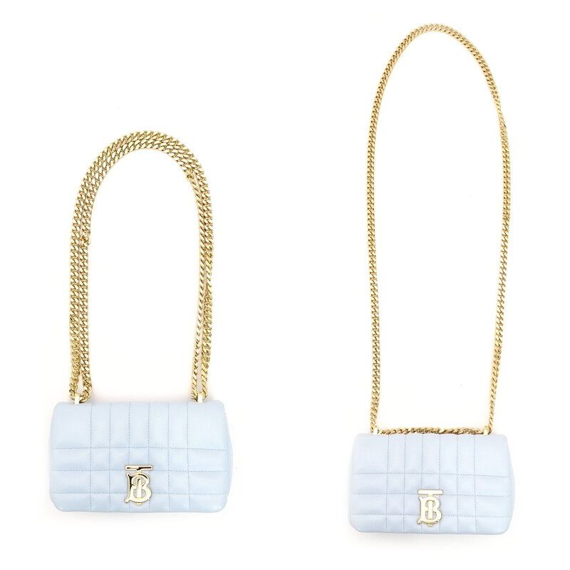 Burberry Chain Shoulder Bag Leather Light Blue TB Logo Crossbody 7-9-442