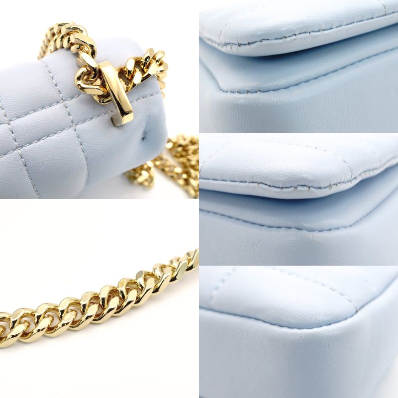Burberry Chain Shoulder Bag Leather Light Blue TB Logo Crossbody 7-9-442