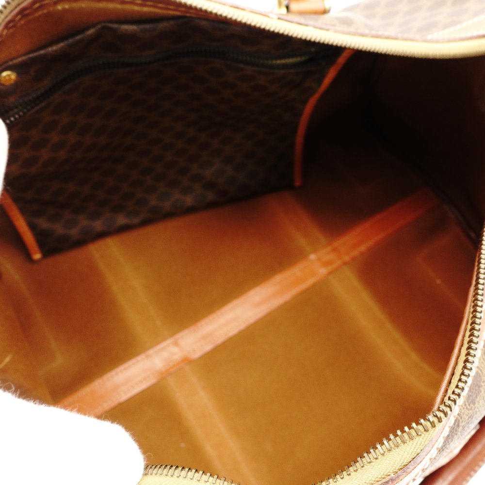 Celine Macadam Boston Bag Brown PVC Leather Handbag Vintage 7-11-308