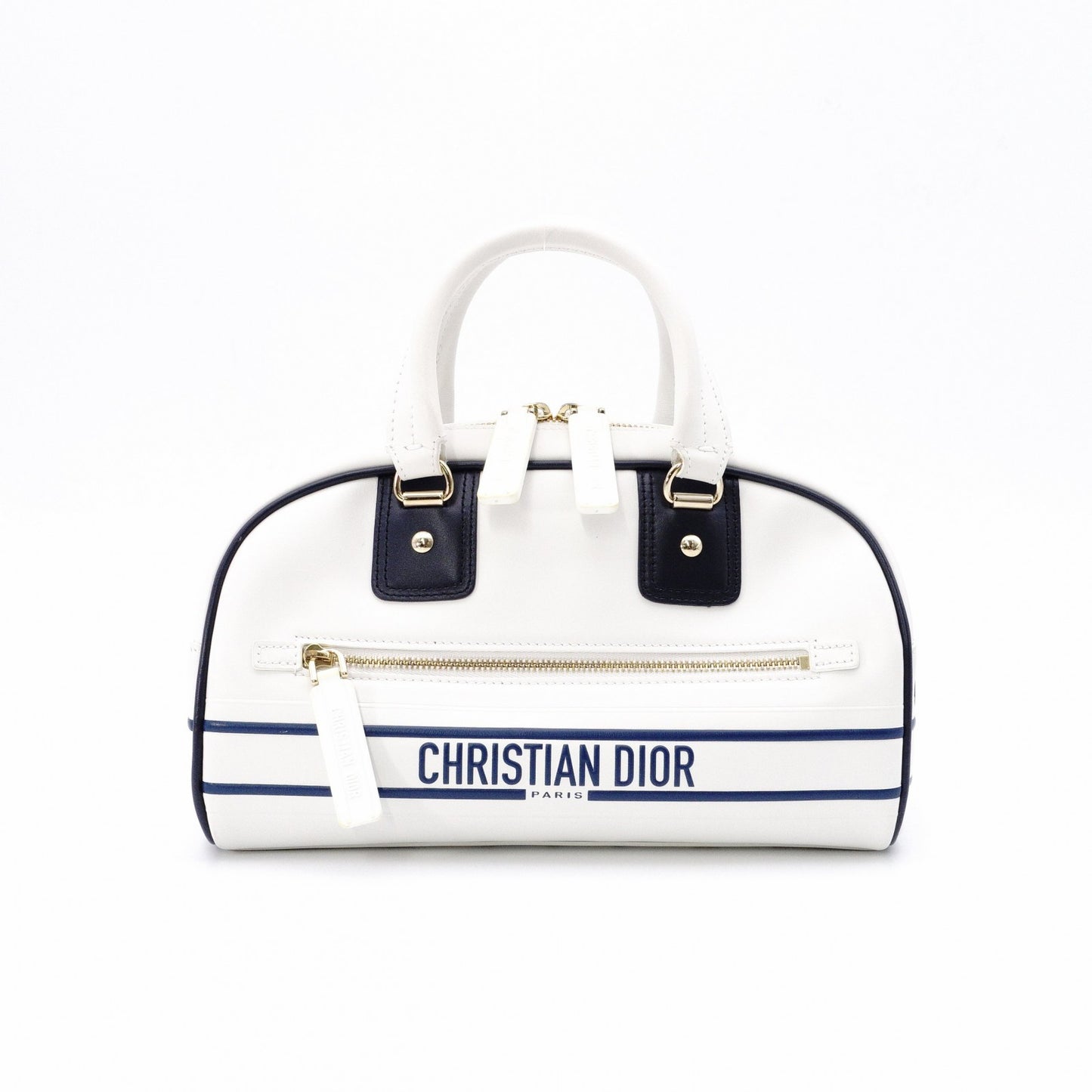 Christian Dior Small Bowling Bag Vibe Handbag, Leather, White, 2-Way