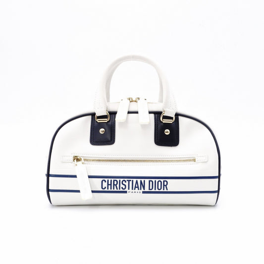 Christian Dior Small Bowling Bag Vibe Handbag, Leather, White, 2-Way