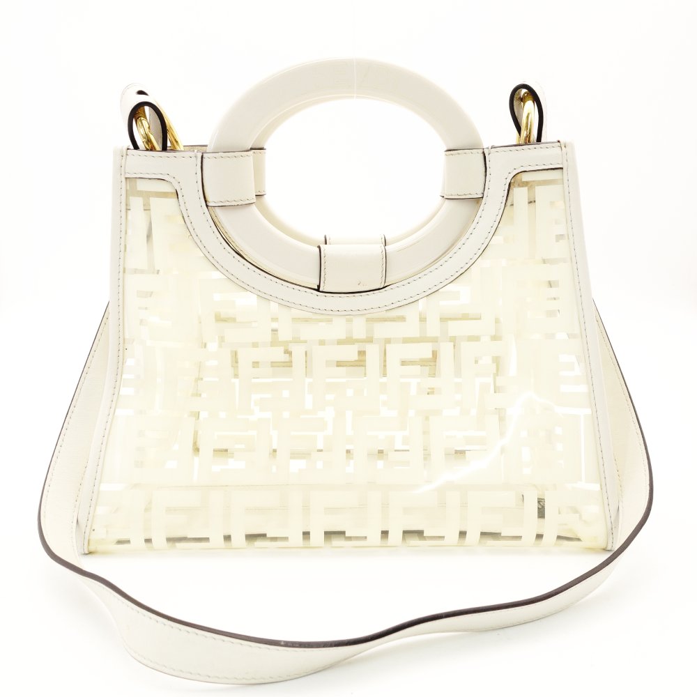 FENDI Zucca Runway Shopper Clear White Handbag 2-Way Crossbody R801261
