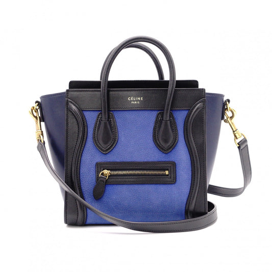 CELINE Luggage Nano Shopper Handbag, Leather/Suede, Blue, 2-Way Crossbody