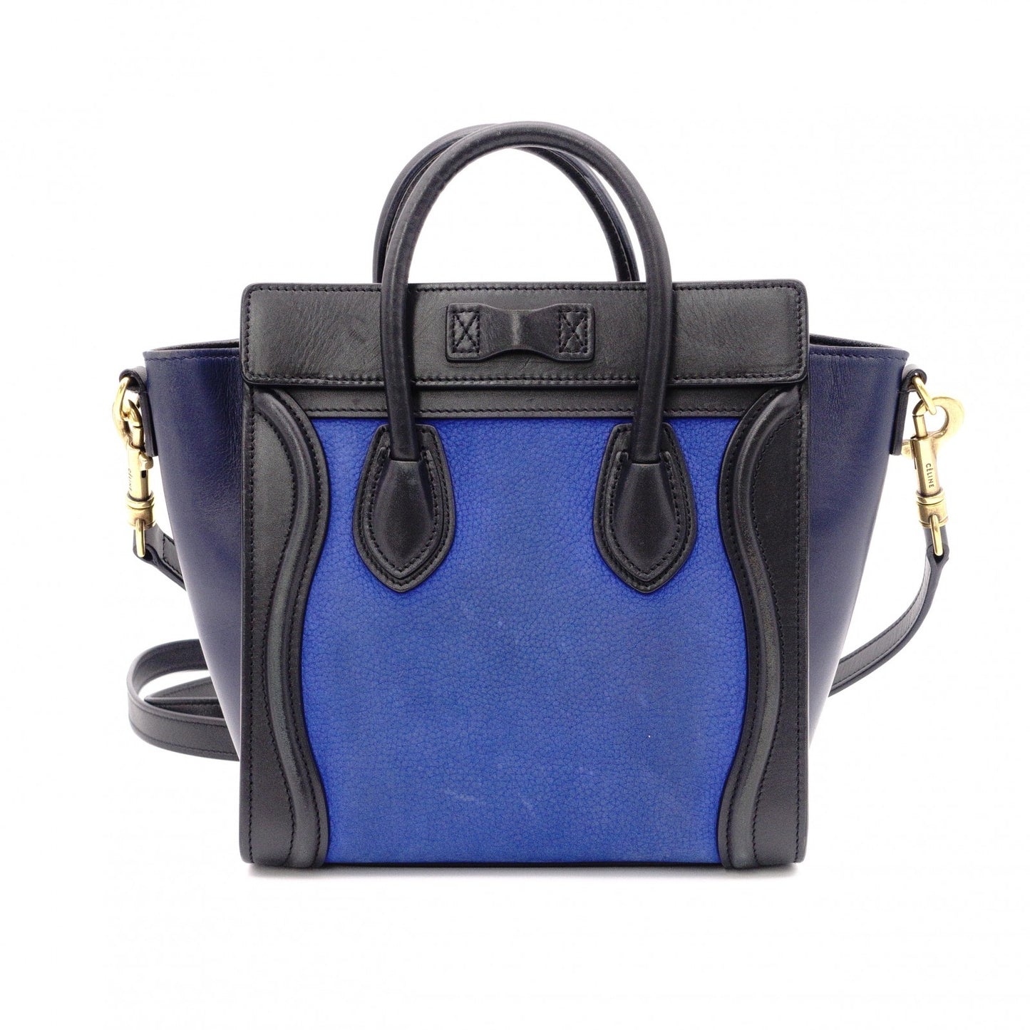 CELINE Luggage Nano Shopper Handbag, Leather/Suede, Blue, 2-Way Crossbody