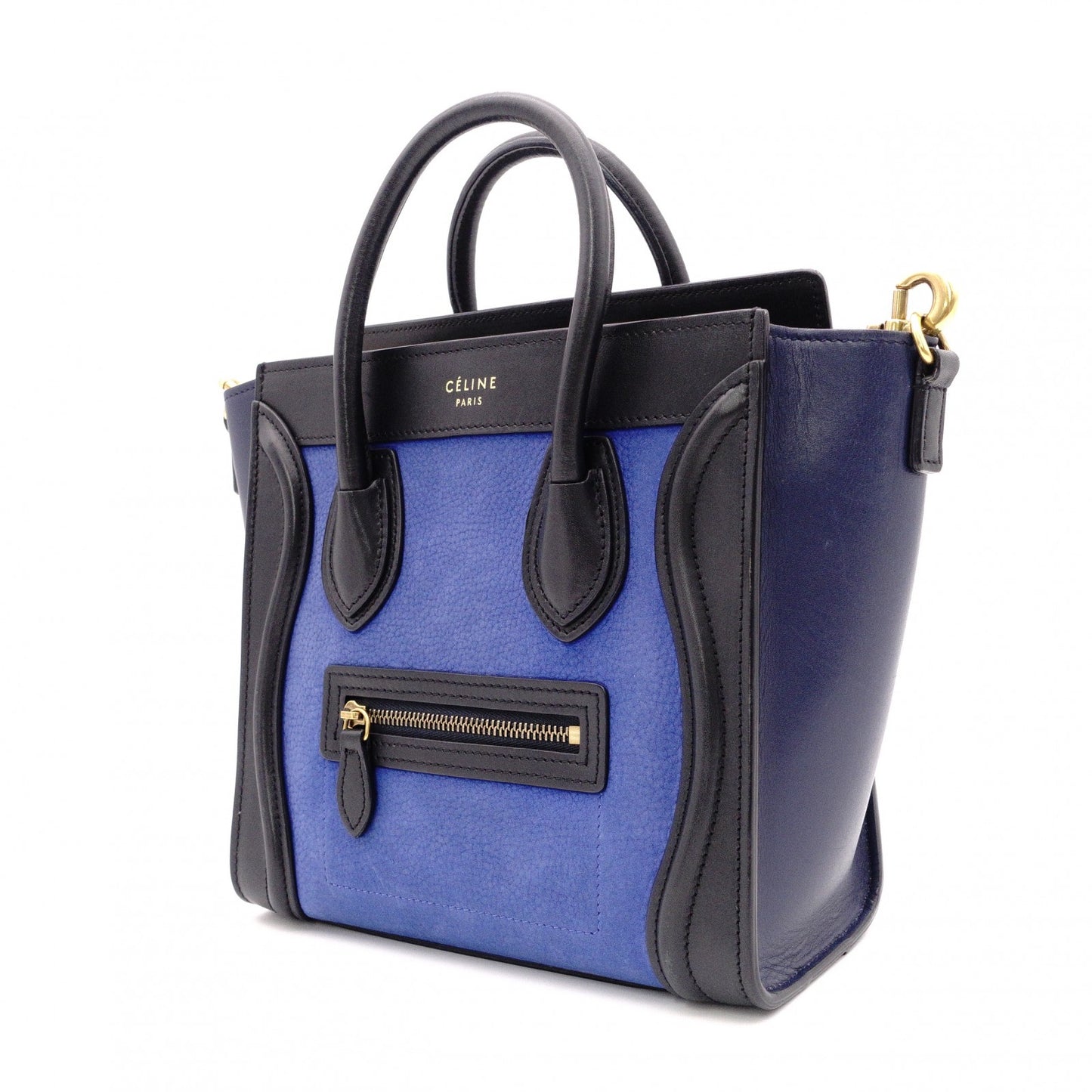 CELINE Luggage Nano Shopper Handbag, Leather/Suede, Blue, 2-Way Crossbody