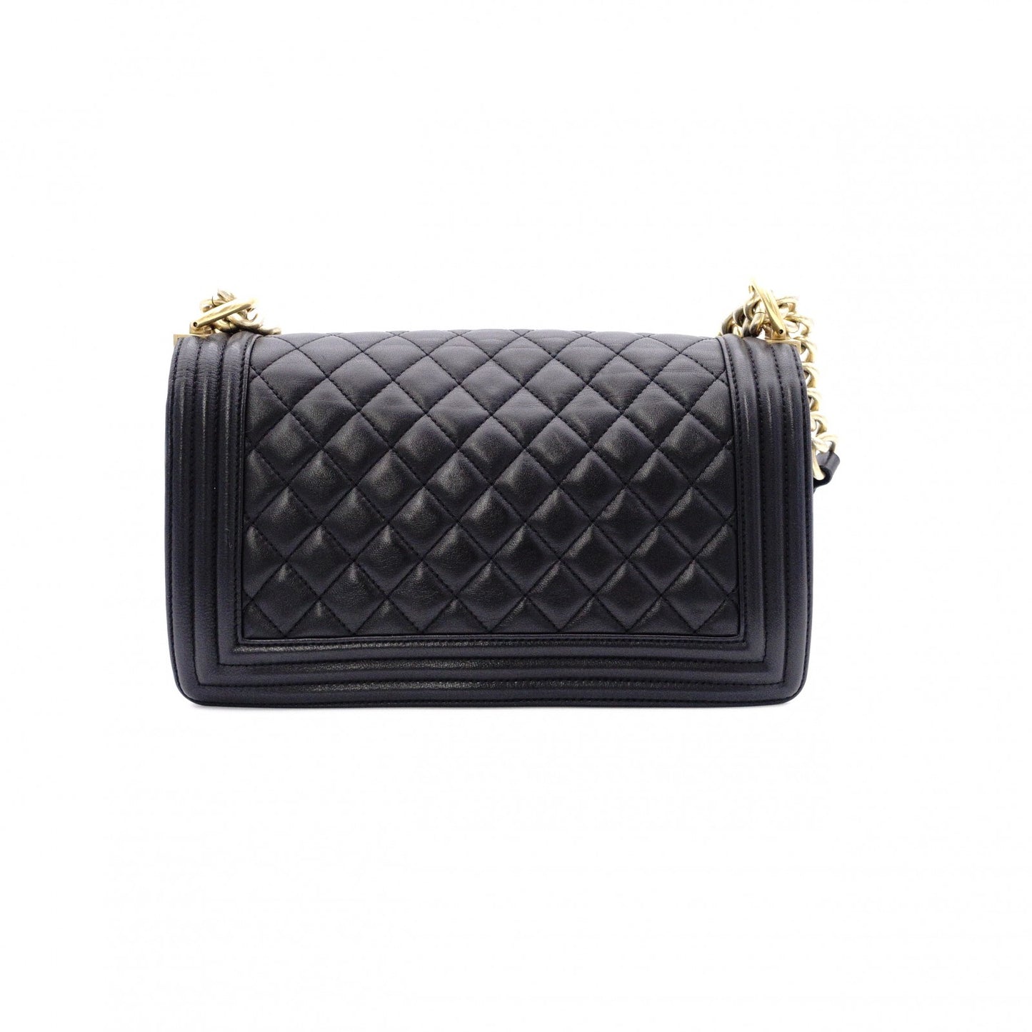 CHANEL Lambskin Boy Chanel 25 Shoulder Bag, Leather, Black with Gold Hardware