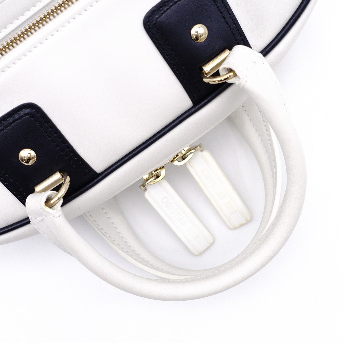 Christian Dior Small Bowling Bag Vibe Handbag, Leather, White, 2-Way