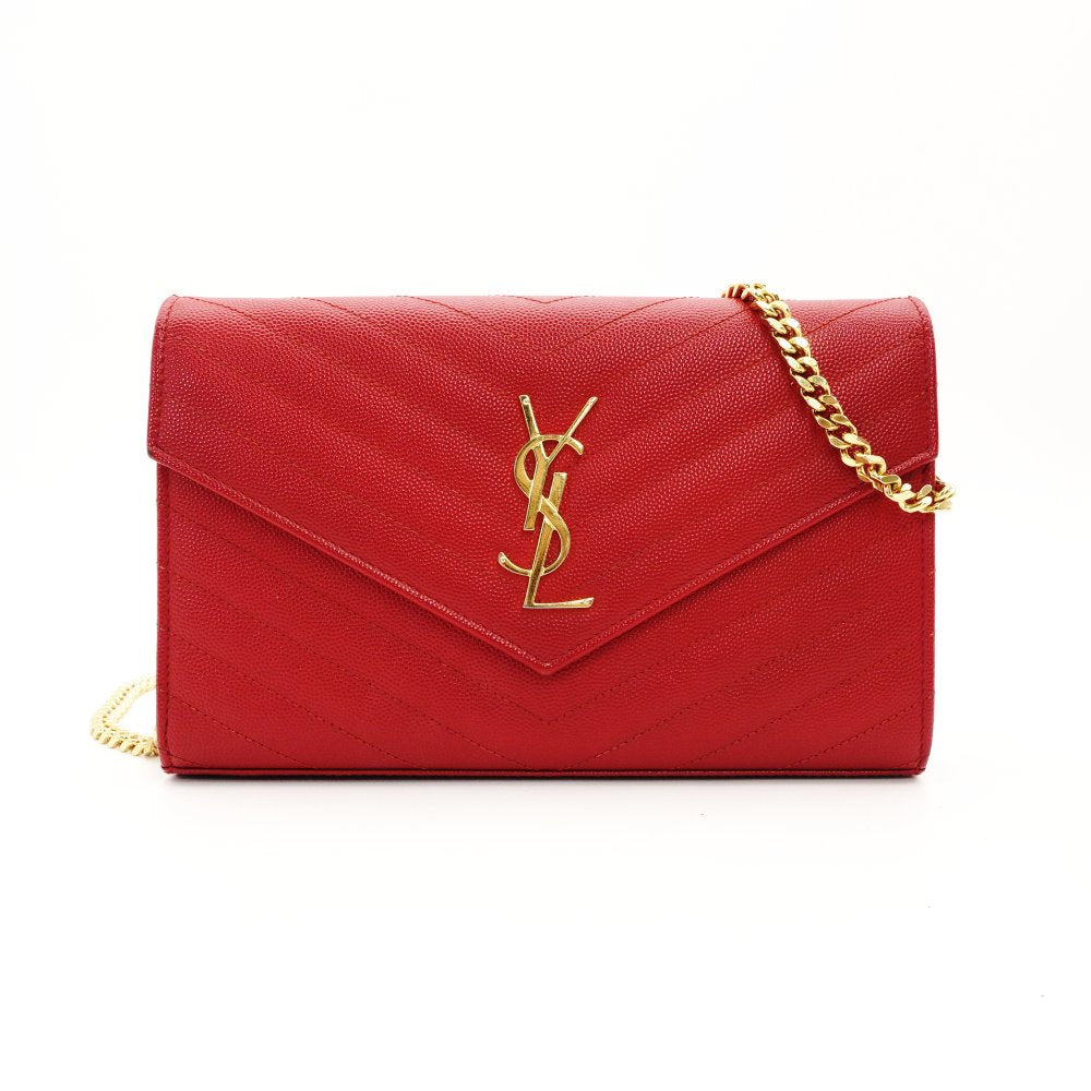 Saint Laurent Cassandra Classic Chain Wallet Red Leather Red Crossbody YSL R801124
