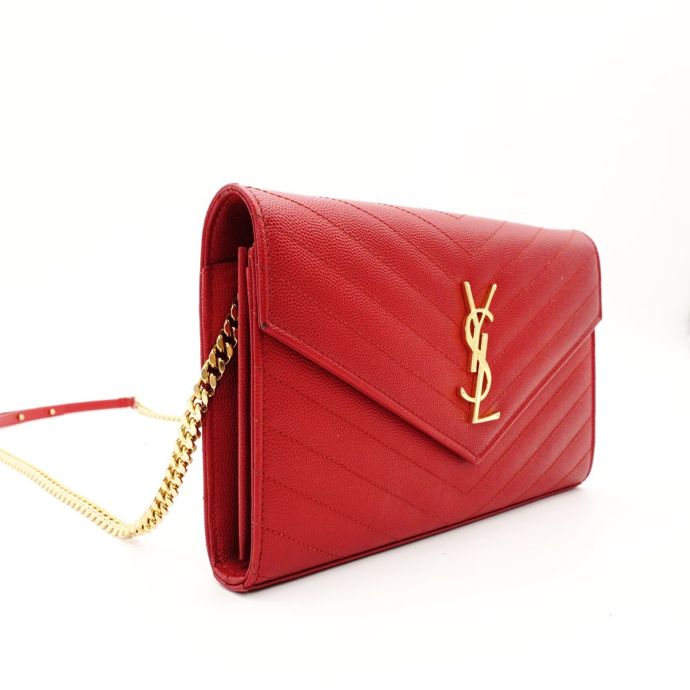 Saint Laurent Cassandra Classic Chain Wallet Red Leather Red Crossbody YSL R801124