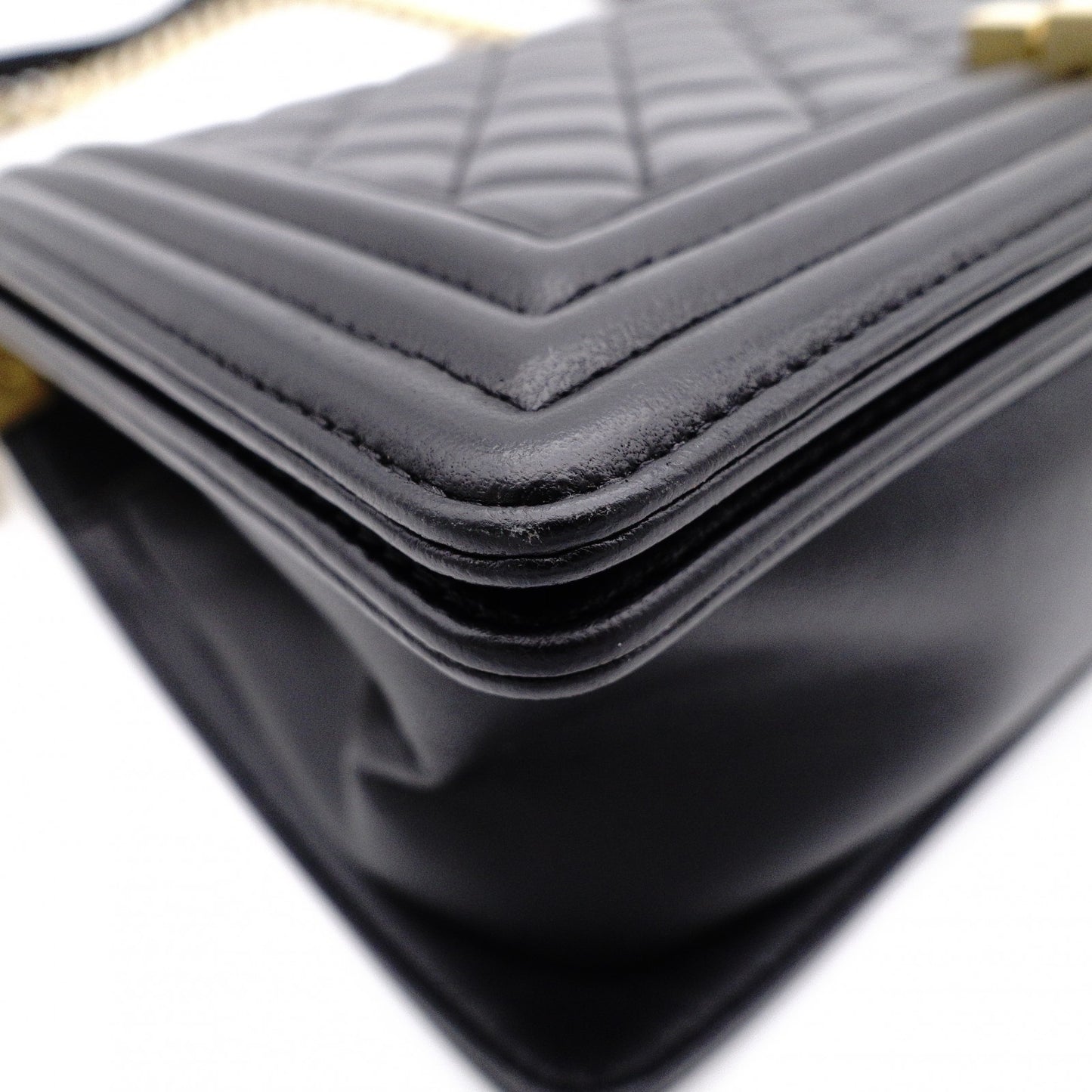 CHANEL Lambskin Boy Chanel 25 Shoulder Bag, Leather, Black with Gold Hardware