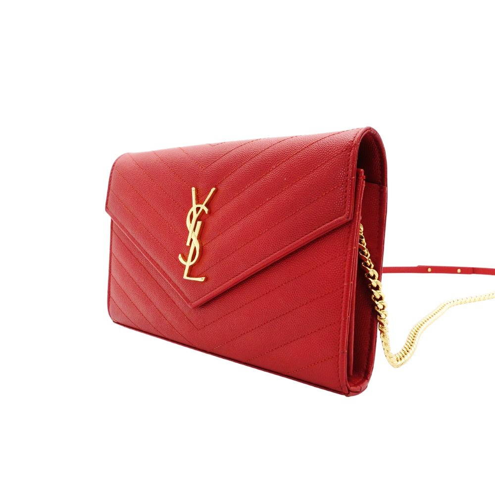 Saint Laurent Cassandra Classic Chain Wallet Red Leather Red Crossbody YSL R801124