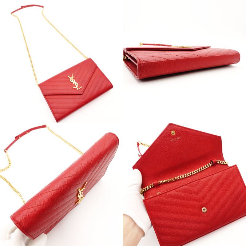 Saint Laurent Cassandra Classic Chain Wallet Red Leather Red Crossbody YSL R801124