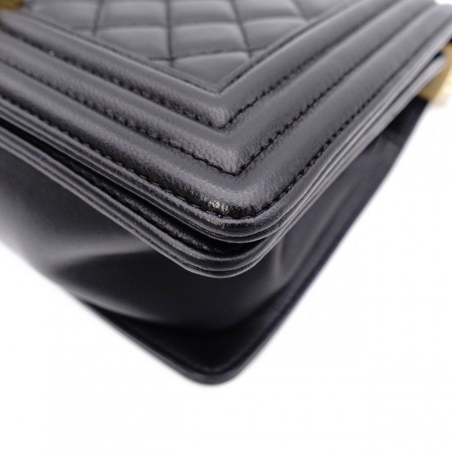 CHANEL Lambskin Boy Chanel 25 Shoulder Bag, Leather, Black with Gold Hardware