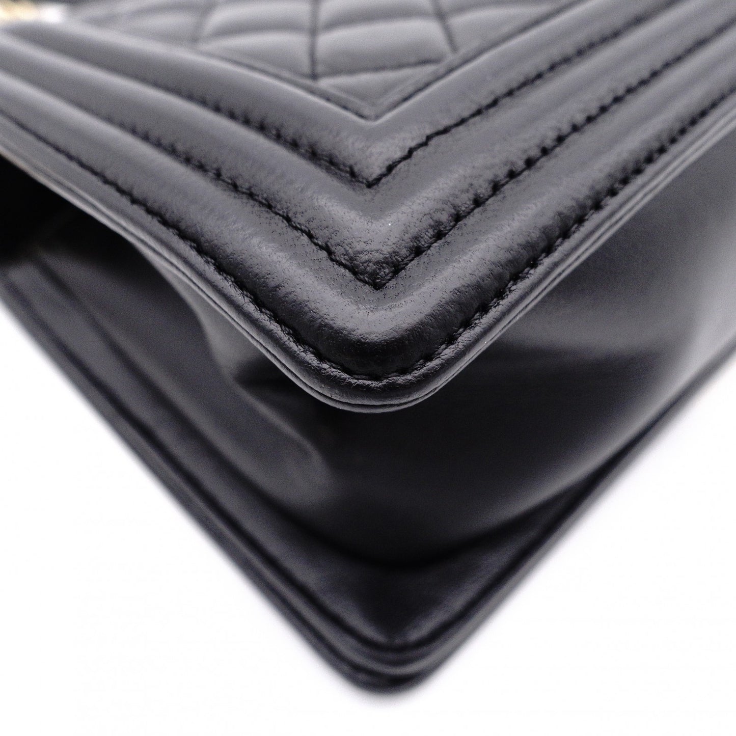 CHANEL Lambskin Boy Chanel 25 Shoulder Bag, Leather, Black with Gold Hardware